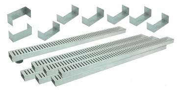Entwässerungsrinnen Edelstahl superflach Rost Schlitzdesign SET Typ 7, System 35/80
